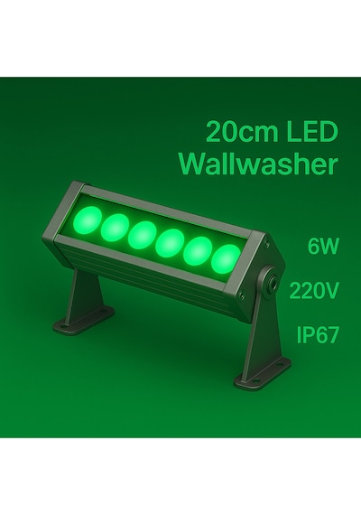 20cm 6w Led Wallwasher Yeşil Dış Cephe, Minare, Bahçe Aydınlatma Iç-dış Kullanım Ip65 Yeşil