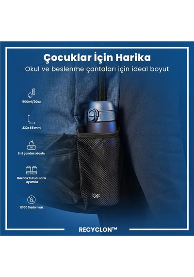 Ion8 - İnce Suluk - Koyu Mavi - 500 Ml - Sızdırmaz - Bpa İçermeyen