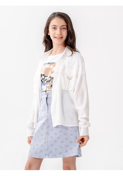 Giyicem Kız Çocuk D Tokalı Ceket T-shirt İkili Takım 1806 Beyaz