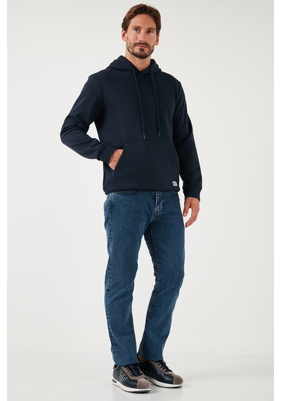Buratti Regular Fit Kapüşonlu Kanguru Cepli Içi Tüylü Yumuşak Şardonlu Erkek Sweat 5905281 Koyu Lacivert
