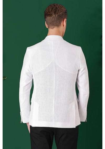Efor Comfort Fit Çift Yırtmaç %100 Keten Casual Beyaz Ceket C 668 Beyaz