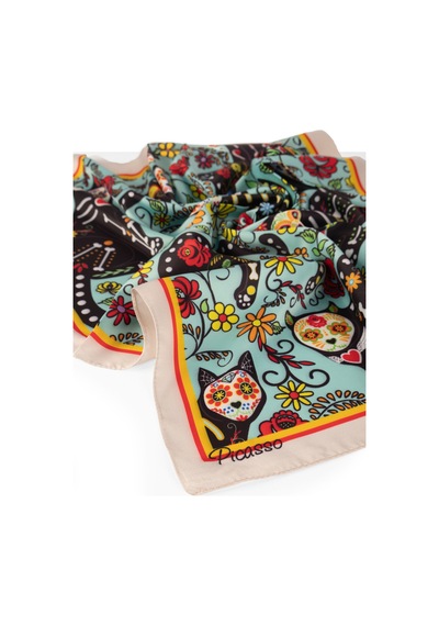 Inno 60x60 Cm Premium Saten Desenli Dikişli Fular Kahverengi