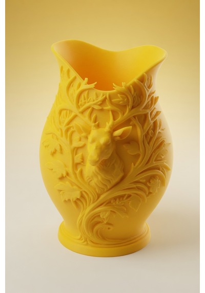 3d Baskılı Geyik Desenli Dekoratif Vazo 15 Cm Sarı