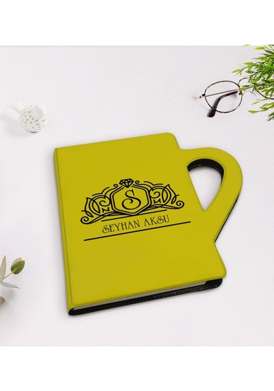 Kişiye Özel İsimli Kupa Şeklinde Sarı Termo Deri Defter Model 13