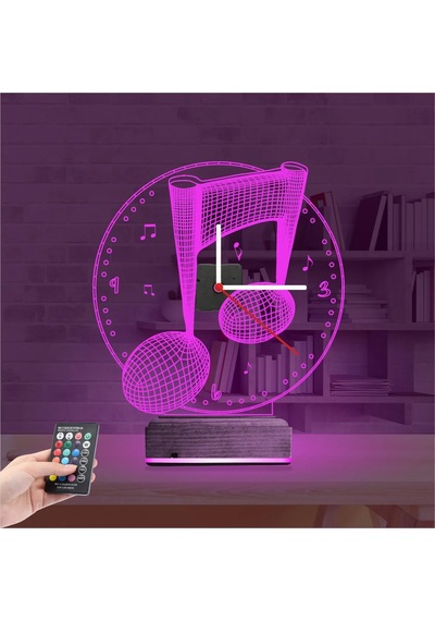 Luvivia Müzik Nota Müzisyen Tasarım Saatli 3d Lamba - Masa Gece Lambası Şeffaf