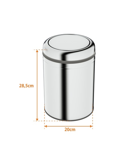 Aqua Bagno Basic Çöp Kovası - Sallanır Kapaklı 8 L, Parlak Krom Paslanmaz Krom