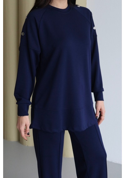Balenbi Omuz Çıtçıt Detaylı Bisiklet Yaka Oversize Modal Tesettür Takım 1178 Lacivert