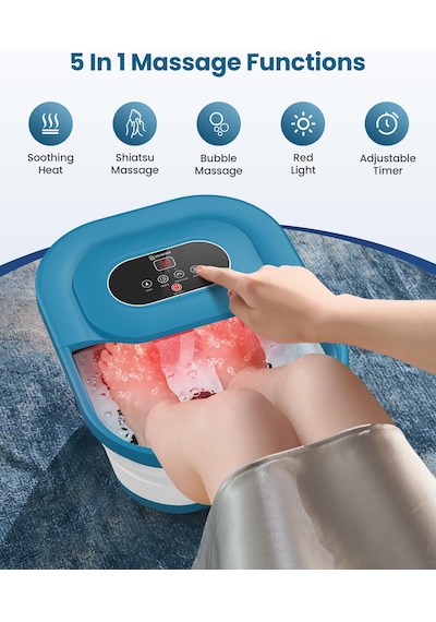 Comfıer Isılı Ayak Spa Masajı, Isıtmalı Ayak Banyosu, Kabarcıklar, Titreşim, Sıcaklık Kontrolü, Pedikür Ponza Taşı, Akıllı Zamanlayıcı, Mavi