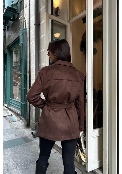 Myloore Kadın Kahve Süet Kemerli Blazer Ceket Mlb104 Camel/kahve