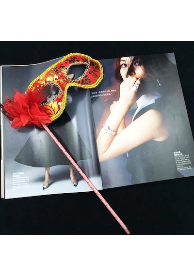 Lüks Taşlı Saplı Maskeli Balo Maskesi Kırmızı Renk 35 Cm - Uxfo-582103 18