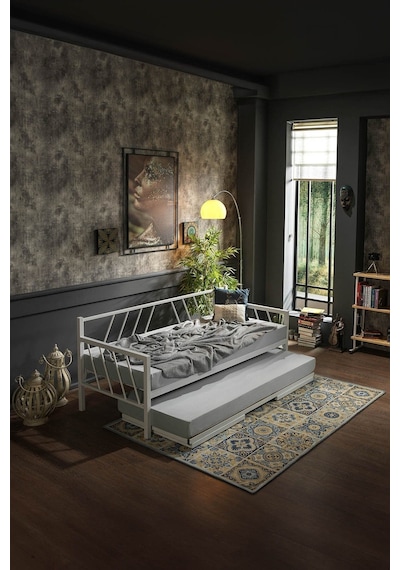 Glory Yavrulu Daybed Tek Ve Çift Kişilik Sedir Metal Karyola Beyaz