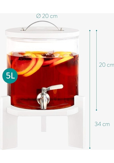 5 Litre Cam Içecek Sebili - Musluk Kapaklı Ve Bambu Standlı Sıcak Ve Soğuk Içecekler Için Su Sebili