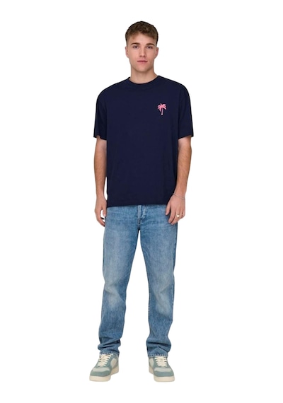 Only Erkek T-shirt 22029519 Onsmervyn Lıfe Rlx Summer Lacivert
