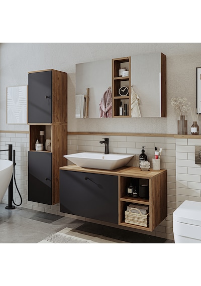 Lotus Lavabolu Mdf 95 Cm Çekmeceli Banyo Dolabı + Aynalı Üst Dlp Atlantik Çam - Antrasit Lotus Lavabolu Mdf 95 Cm Çekmeceli Banyo Dolabı + Aynalı Üst Dlp Atlantik Çam - Antrasit