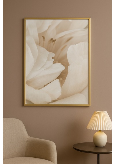 Soft Zambak - Gerçek Cama Baskı Gold Alüminyum Metal Çerçeveli Tekli Modern Tablo