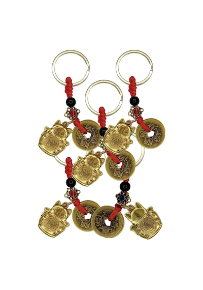 5 Adet Maneki Neko Metal Anahtarlık Feng Shui Şans Ve Bereket Parası