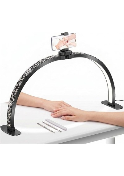 Trled F-550a Zebra Elmas Desenli 55cm Katlanabilir Yarım Ay Protez Tırnak Ve Güzellik Uzmanı Masa Lambası Beyaz - Beyaz Işık