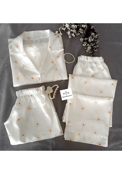 Mh Moony Homewears 3'lü Romanae Saten Pijama Takımı Beyaz