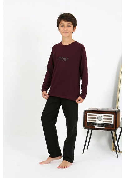 Akbeniz Erkek Çocuk Uzun Kol Penye Pijama Takım 20437 Bordo