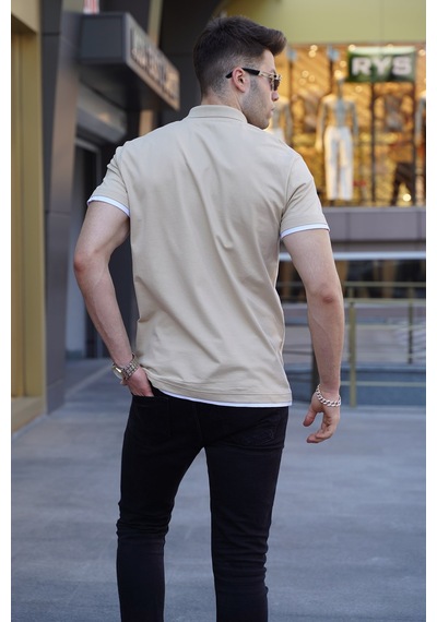 Madmext Bej Basic Polo Yaka Tişört 5885-Bej
