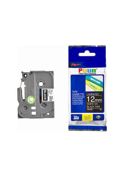 Puun Brother P-Touch TZE-335 12MM x 8m Siyah Üzerine Beyaz Uyumlu