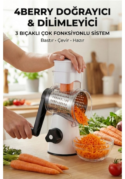 Fb-115 3 Bıçaklı Döner Doğrayıcı Ve Dilimleyici Vakumlu Tabanlı Çok Fonksiyonlu Rende Gri