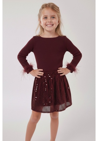 My Kids Wear Kız Çocuk Bayramlık Payet Etekli Takım 12535 Beyaz - Fuşya