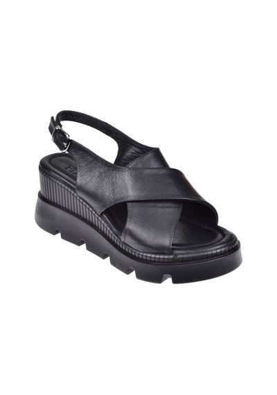 Floor Hakiki Deri Kalın Taban Kadın Sandalet Mak-2005 Siyah