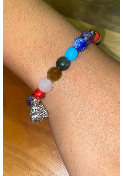 Çin Takvimi Burçları Çharm 7 Çakra Doğal Taş Bileklik Hand Made El İşi Feng Shui Ejderha Yılı Koruyucu Hayvan Keçi Goat Objeli Çok Renkli