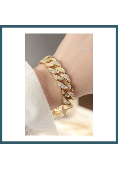Bezos Vip Seri Pirinç Zirkon Taşlı Gold Renk Gurmet Bileklik Ob