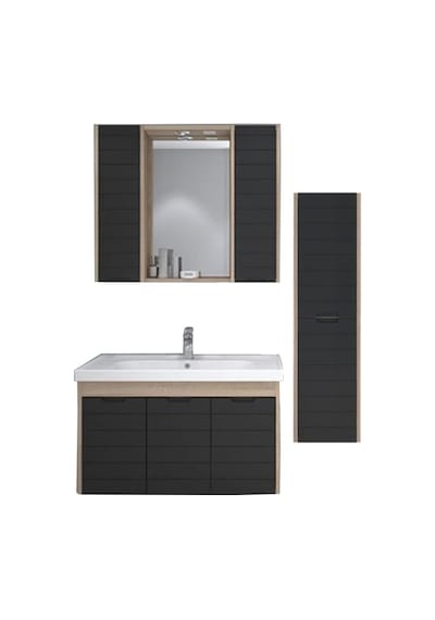 Denko Mostar 90 Cm Banyo Dolabı Takımı + Boy Dolabı-Siyah Çok Renkli Denko Mostar 90 Cm Banyo Dolabı Takımı + Boy Dolabı-Siyah Çok Renkli