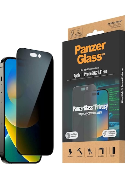 PanzerGlass™ Clear Glass Ekran Koruyucu Apple Uyumlu iPhone 14 Pro Hayalet (Gizlilik) için