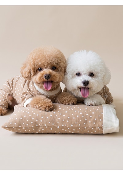 Latte Sprinkles Köpek Uyku Takımı Pamuklu Penye Köpek Tulumu Ve Mini Yastık Küçük Irklar İçin Tüy Dökülmesini Azaltır