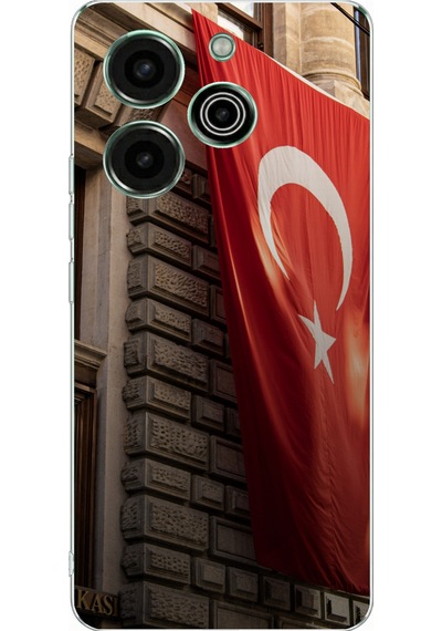 Tecno Pova 6 Pro Uyumlu Dev Türk Bayrağı Baskılı Silikon Kılıf Renkli