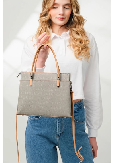 Just Polo Şıklığın Ve Zarafetin Buluştuğu Shopper Gri Camel Kadın El Çantası Shoulder Bag Gri - Camel