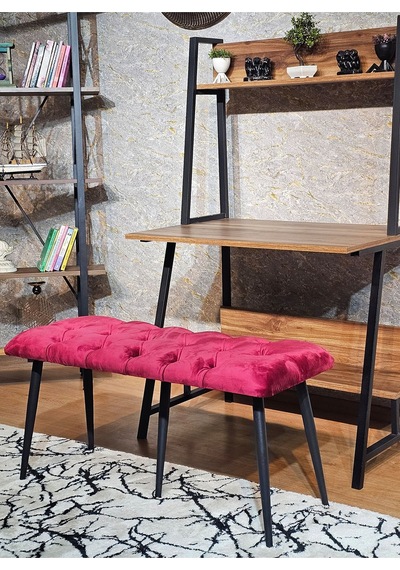 Zafir Siyah Boyalı Bordo Oturak Metal Sivriltme Ayaklı Babyface Puf & Bench & Oturak Bordo