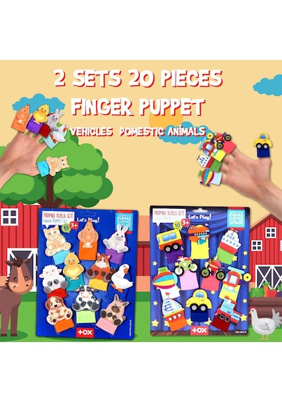 2 Set - 20 Parça Tox Taşıtlar ve Evcil Hayvanlar Parmak Kukla T77