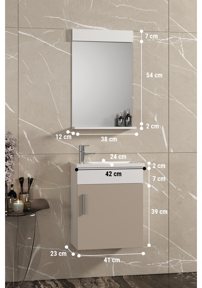 Lale 42x24 Cm Beyaz-selenit Mdf Seramik Lavabolu Asma Banyo Dolabı Takımı