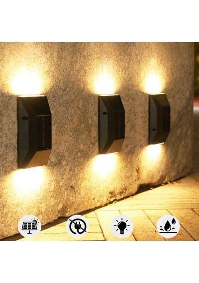 Güneş Enerjili Led Solar Şarjlı Çift Yönlü Duvar Lambası Dekoratif Bahçe Işıldak Fener