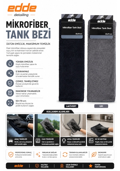 Edde Araba Araç Oto Mikrofiber Tank Bezi 50 70 Cm Oto Detailing