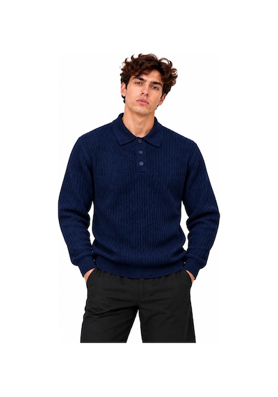 Erkek Polo Yaka Uzun Kollu Standart Fit Kalıp Kazak 27001 Lacivert