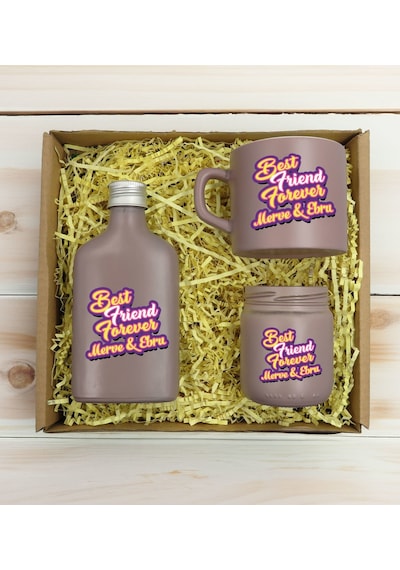 Bk Gift Kişiye Özel İsimli Dtf Best Friend Temalı Mat Gri Kahve Fincanı & Kolonya & Mum Hediye Seti-3, Arkadaşa Hediye, Doğum Günü Hediyesi Kobitmeyen