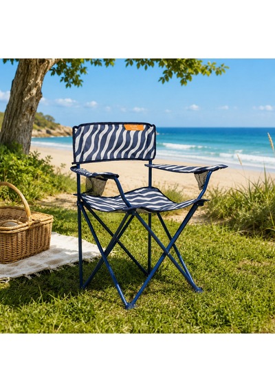 Living Zebra Desen Kamp Sandalyesi - Lacivert - 50x50x78 Cm Çok Renkli