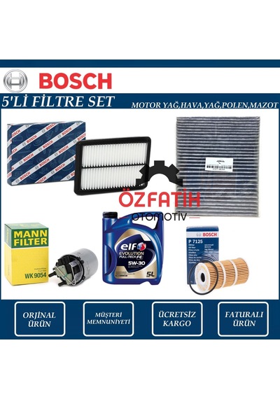 Nissan Qashqai 1.6 Dci Dizel Bosch  Filtre Bakım Seti+Motor Yağı