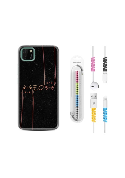 Huawei Y5P Kılıf Kablo Koruyuculu Meow 1657