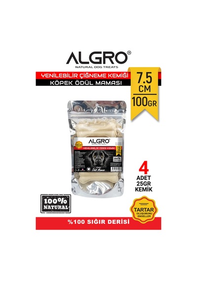Algro Doğal Sığır Derisi Köpek Ödül Kemiği 7.5 CM 100 G