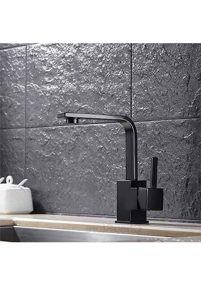 Inventa Siyah Kare T-Mix Lavabo Bataryası