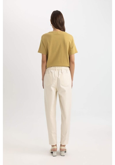Defacto Paperbag Gabardin Pantolon Yüksek Bel Cepli Basic Düz Standart Paça S2790AZ24SMER99 Ekru
