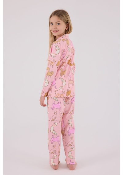 Rolypoly Kız Çocuk Pembe Gömlek Pijama Takımı 5274-48717 Pembe