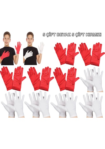 Çocuk Gösteri Eldiven Seti 5 Çift Beyaz &amp Amp Amp 5 Çift Kırmızı 5691 "